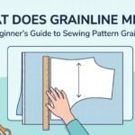 Sewing pattern piece showing the grainline arrow parallel to the fabric selvage for correct pattern placement.