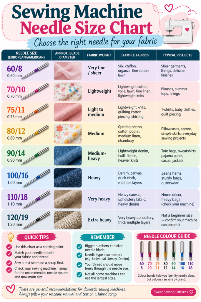 Sewing Machine Needle Sizes Explained: Beginner's Chart